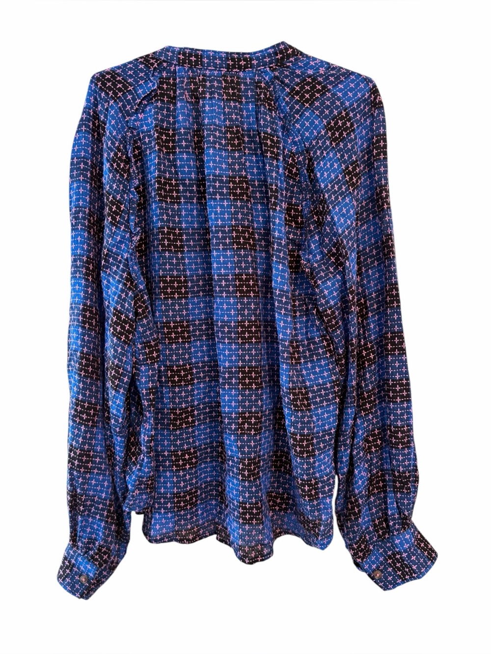 Anthropologie Pilcro blue embroidered plaid button-down long-sleeve blouse - Picture 4 of 8